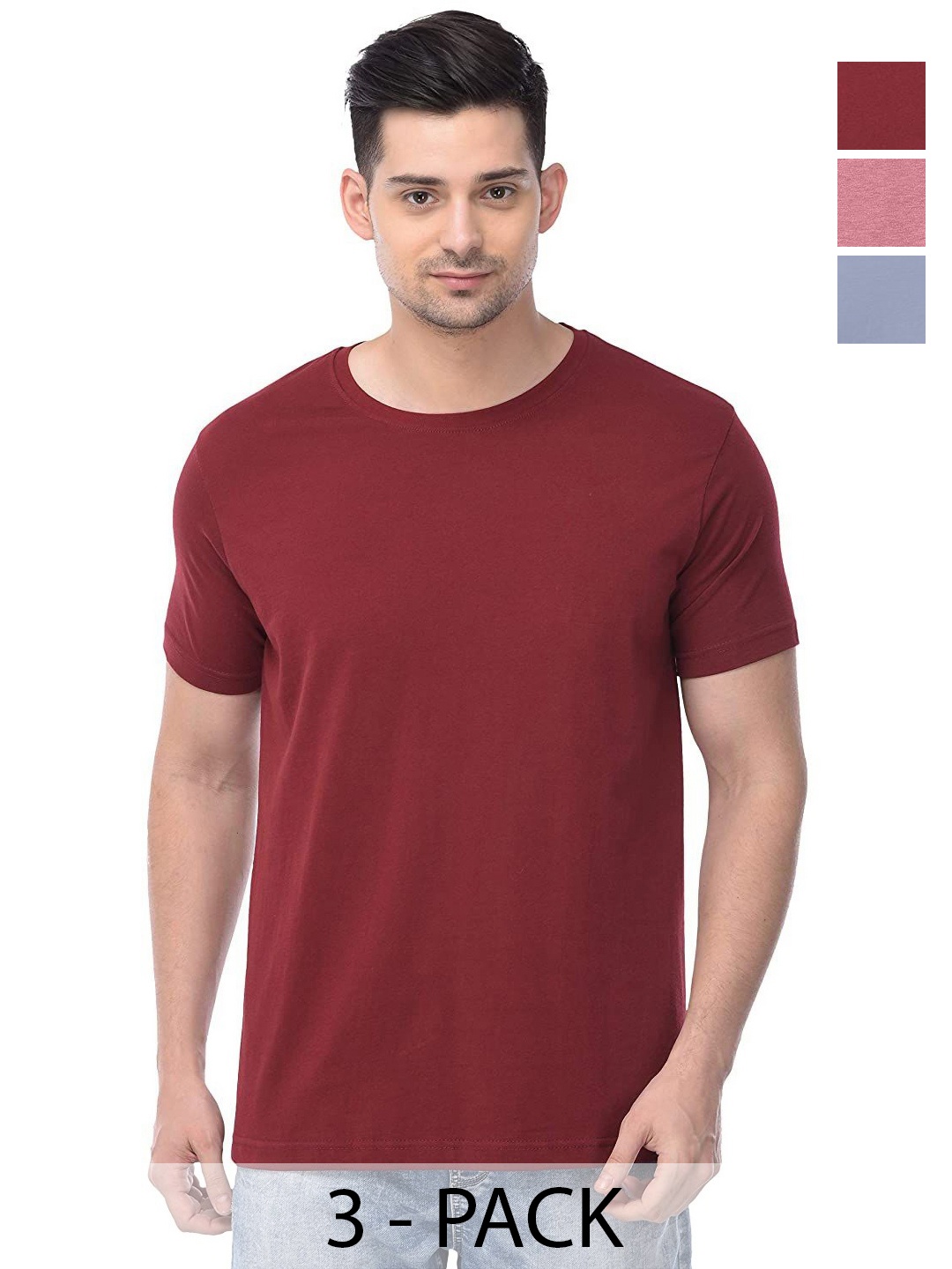 

COLOR CAPITAL Unisex Pack Of 3 Cotton T-Shirts, Maroon