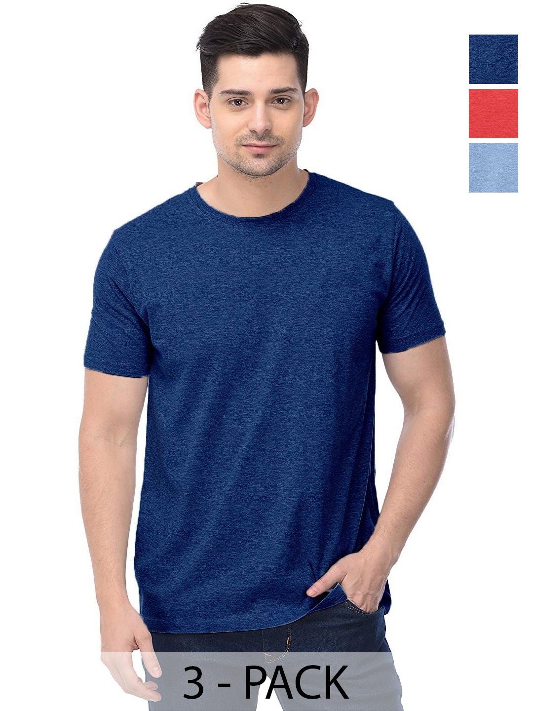 

COLOR CAPITAL Unisex Pack Of 3 Solid Round Neck Cotton T-shirts, Na