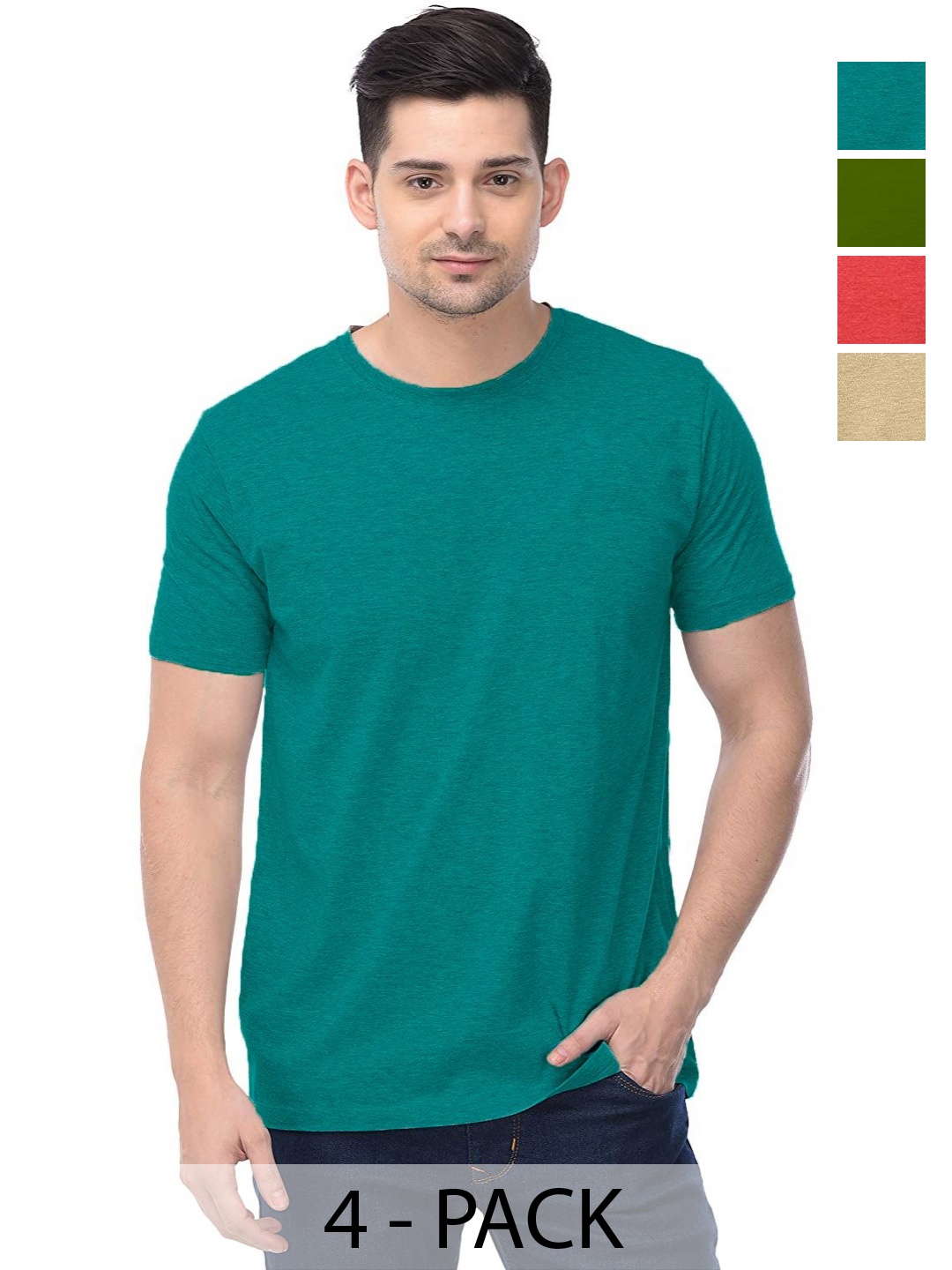 

COLOR CAPITAL Unisex Pack Of 4 Cotton T-Shirts, Teal