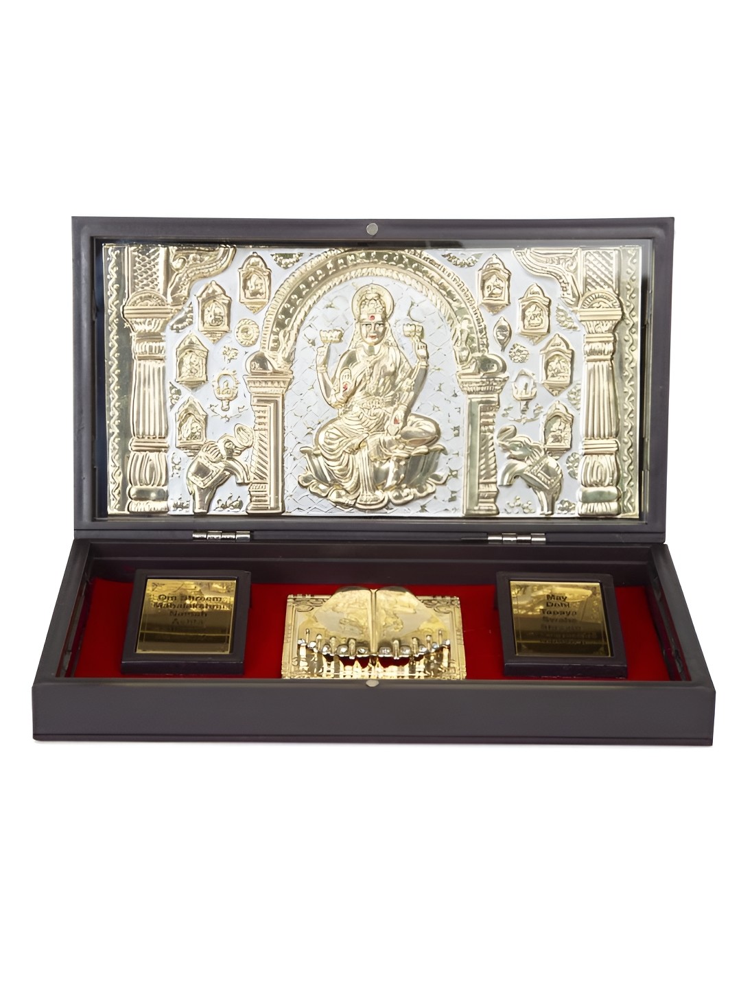 

INTERNATIONAL GIFT Gold Toned & Brown Metal Saraswati Mata Charan Paduka Box
