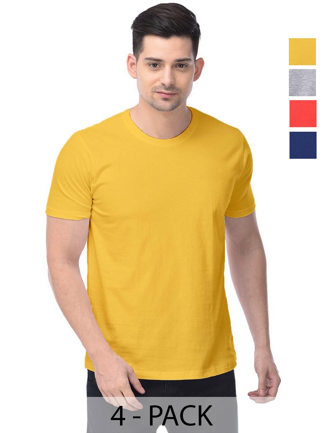 

COLOR CAPITAL Unisex Pack Of 4 Solid Round Neck Cotton T-shirts, Yellow