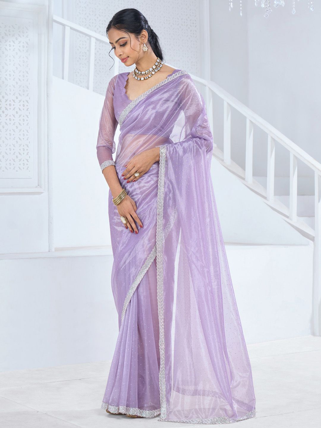 

Anouk Embellished Organza Saree, Mauve