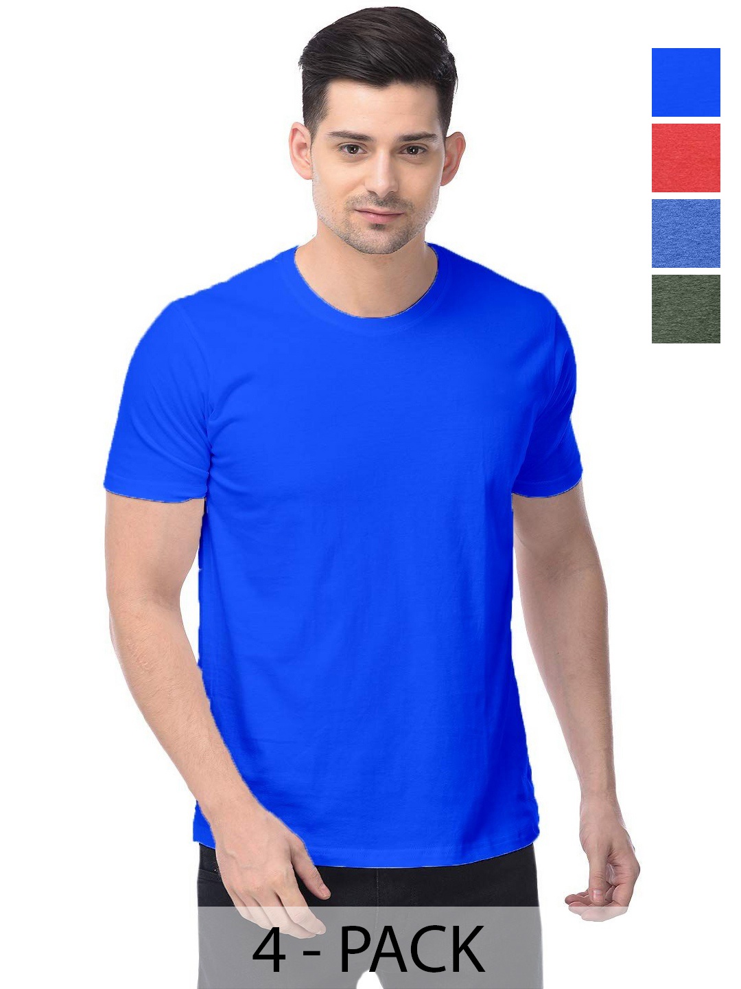 

COLOR CAPITAL Unisex Pack Of 4 Solid Round Neck Cotton T-shirts, Na