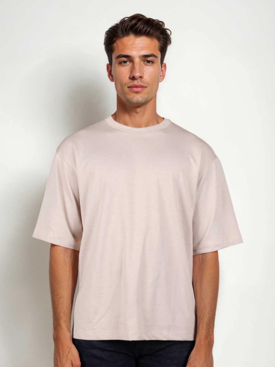 

Celio Men Solid Round Neck Cotton Oversized T-shirt, Beige