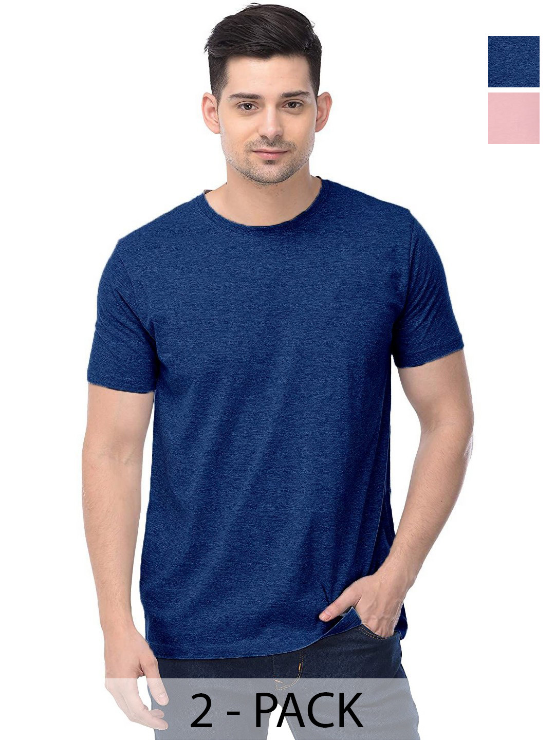 

COLOR CAPITAL Unisex Pack Of 2 Solid Round Neck Cotton T-shirts, Na