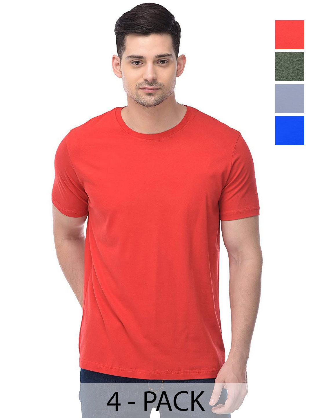 

COLOR CAPITAL Unisex Pack Of 4 Cotton T-Shirts, Red