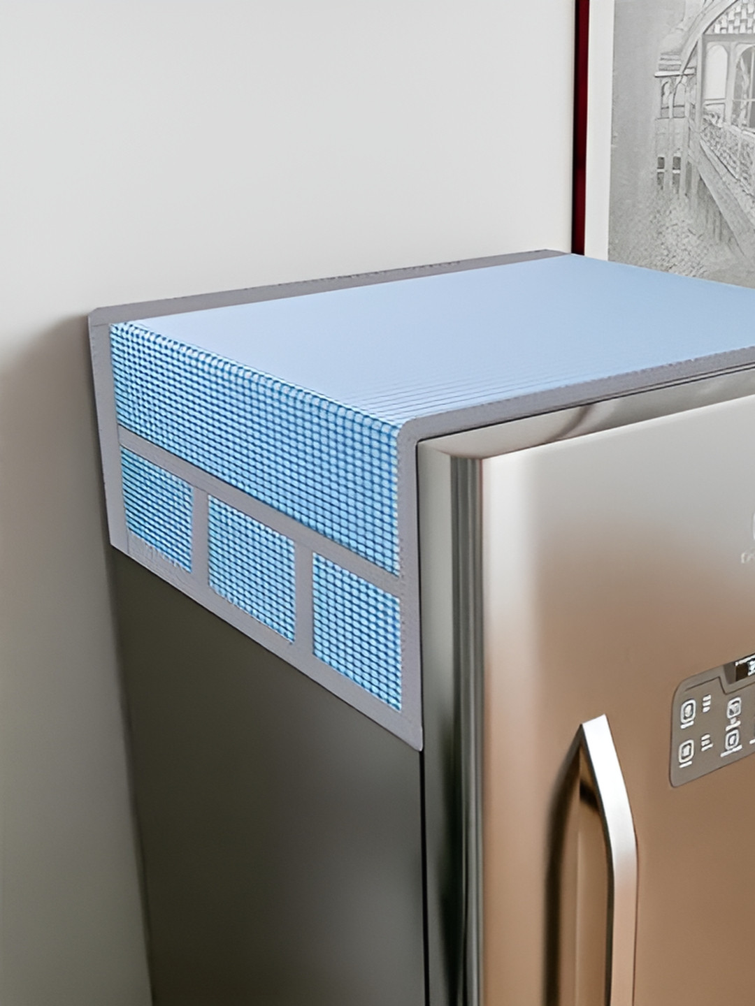 

LooMantha Blue & White Checked Fridge Top Cover