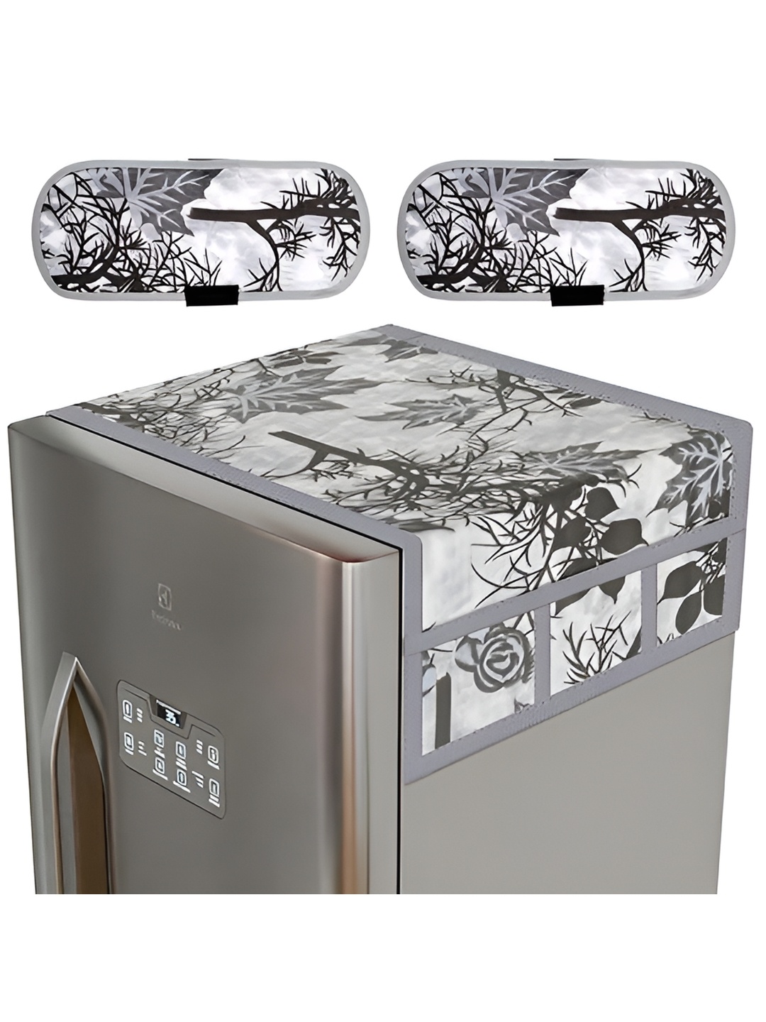 

LooMantha Grey & Black 3 Pieces Printed Fridge Top Cover With Handles