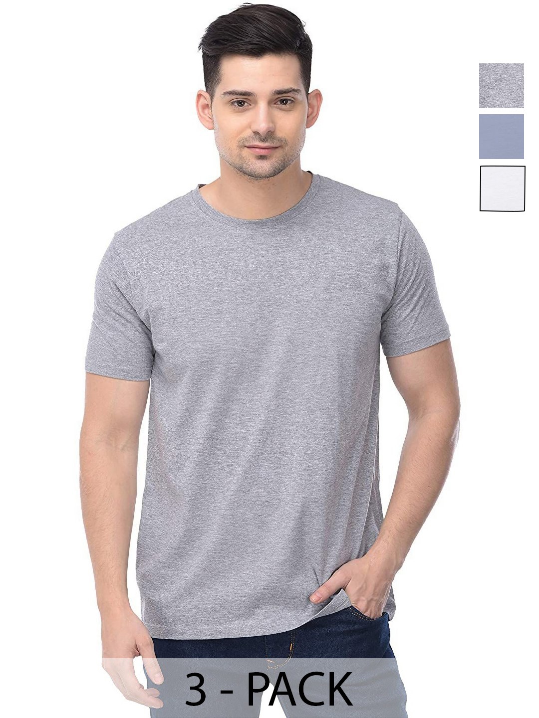 

COLOR CAPITAL Unisex Pack Of 3 Cotton T-Shirts, Grey