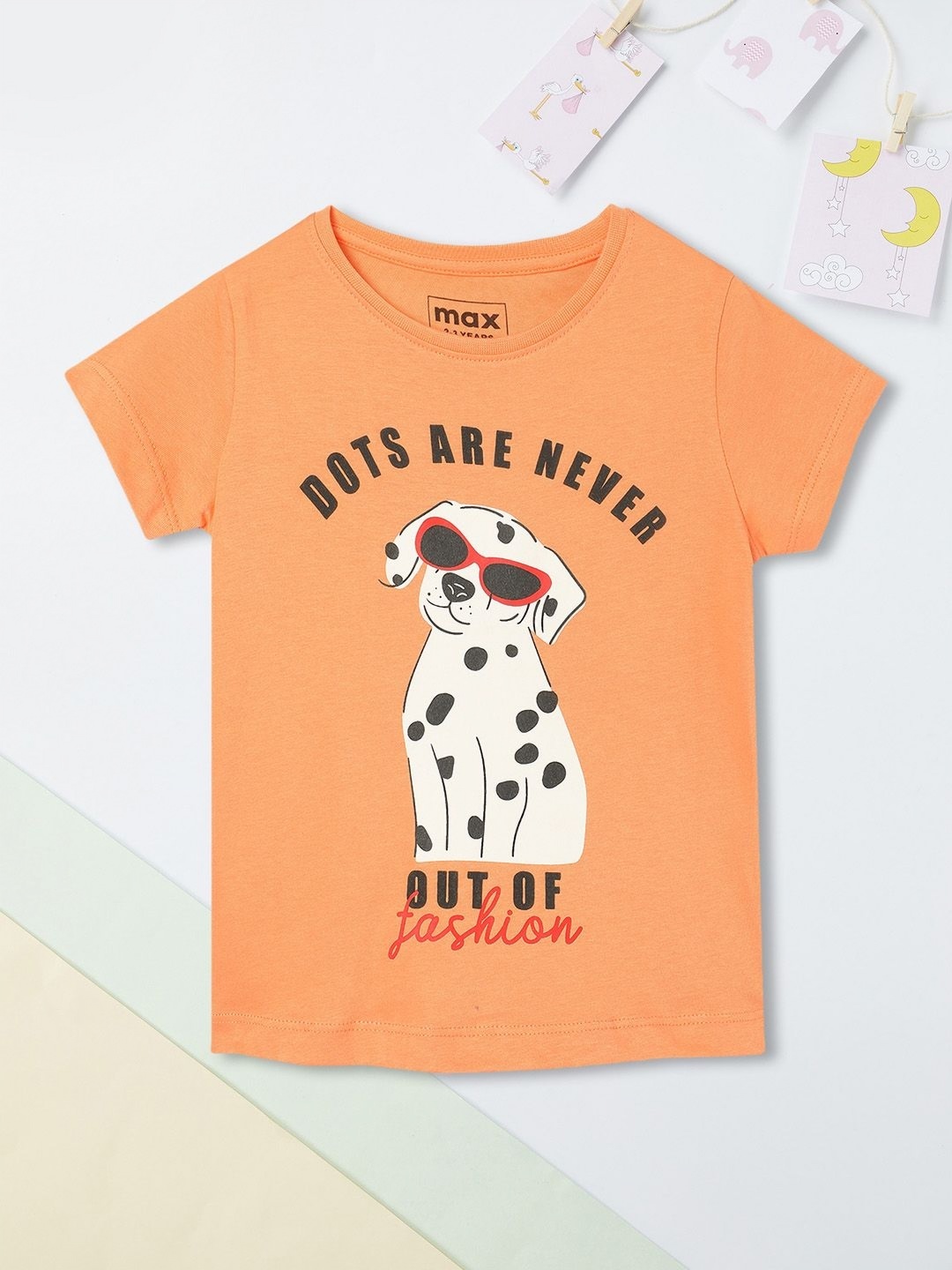 

max Girls Graphic Printed Round Neck Cotton T-shirt, Orange