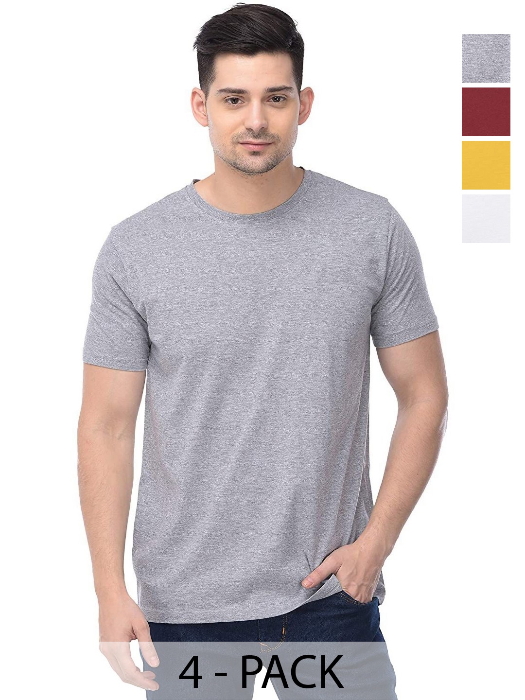 

COLOR CAPITAL Unisex Pack Of 4 Solid Round Neck Cotton T-shirts, Grey