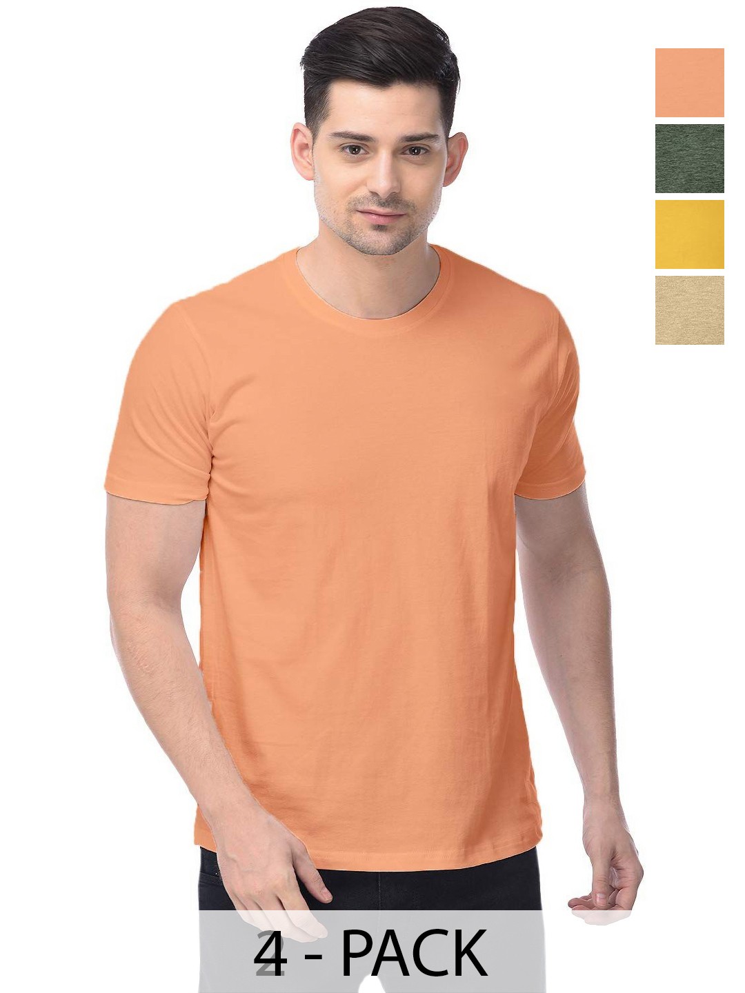 

COLOR CAPITAL Unisex Pack Of 4 Solid Round Neck Cotton T-shirts, Orange