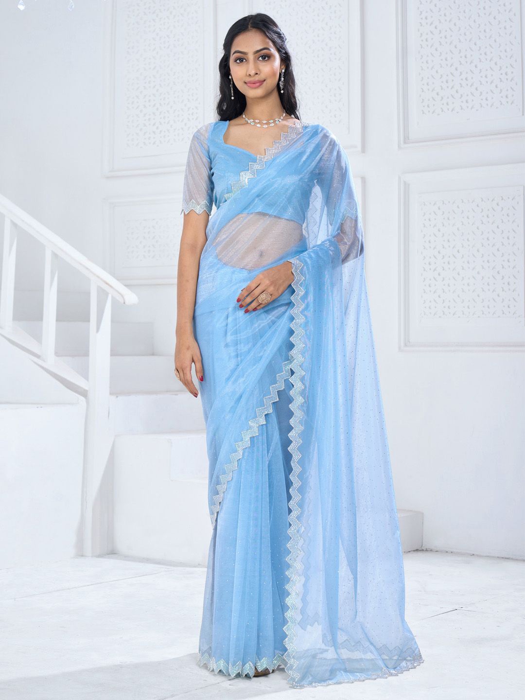 

Anouk Embellished Aari Work Organza Saree, Blue