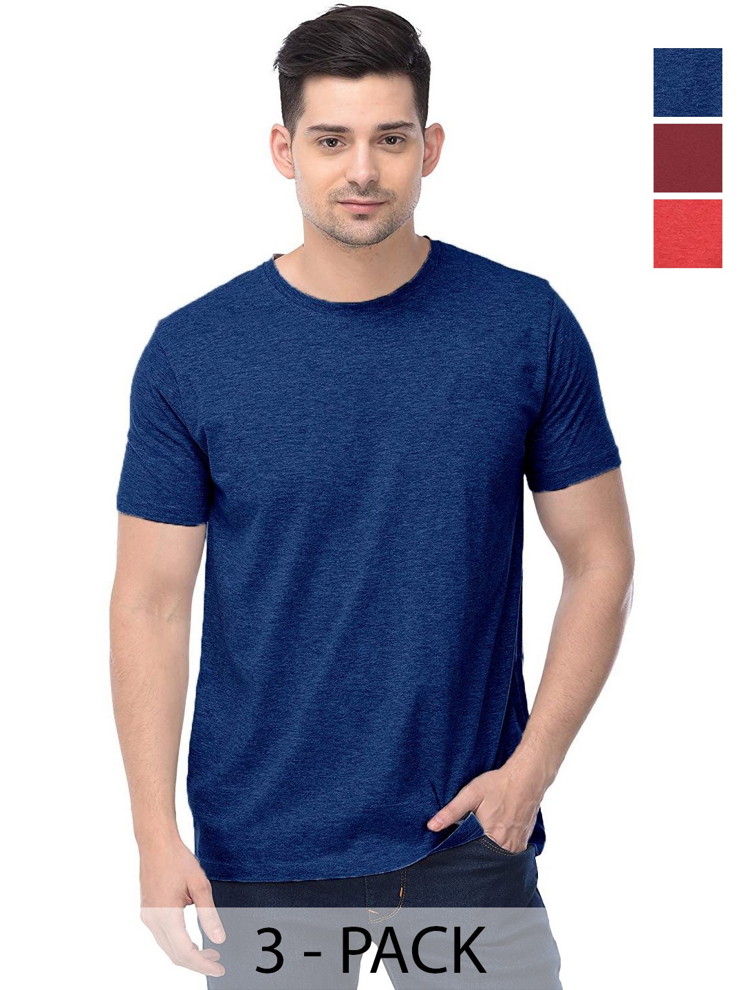 

COLOR CAPITAL Unisex Pack Of 3 Solid Round Neck Cotton T-shirts, Na