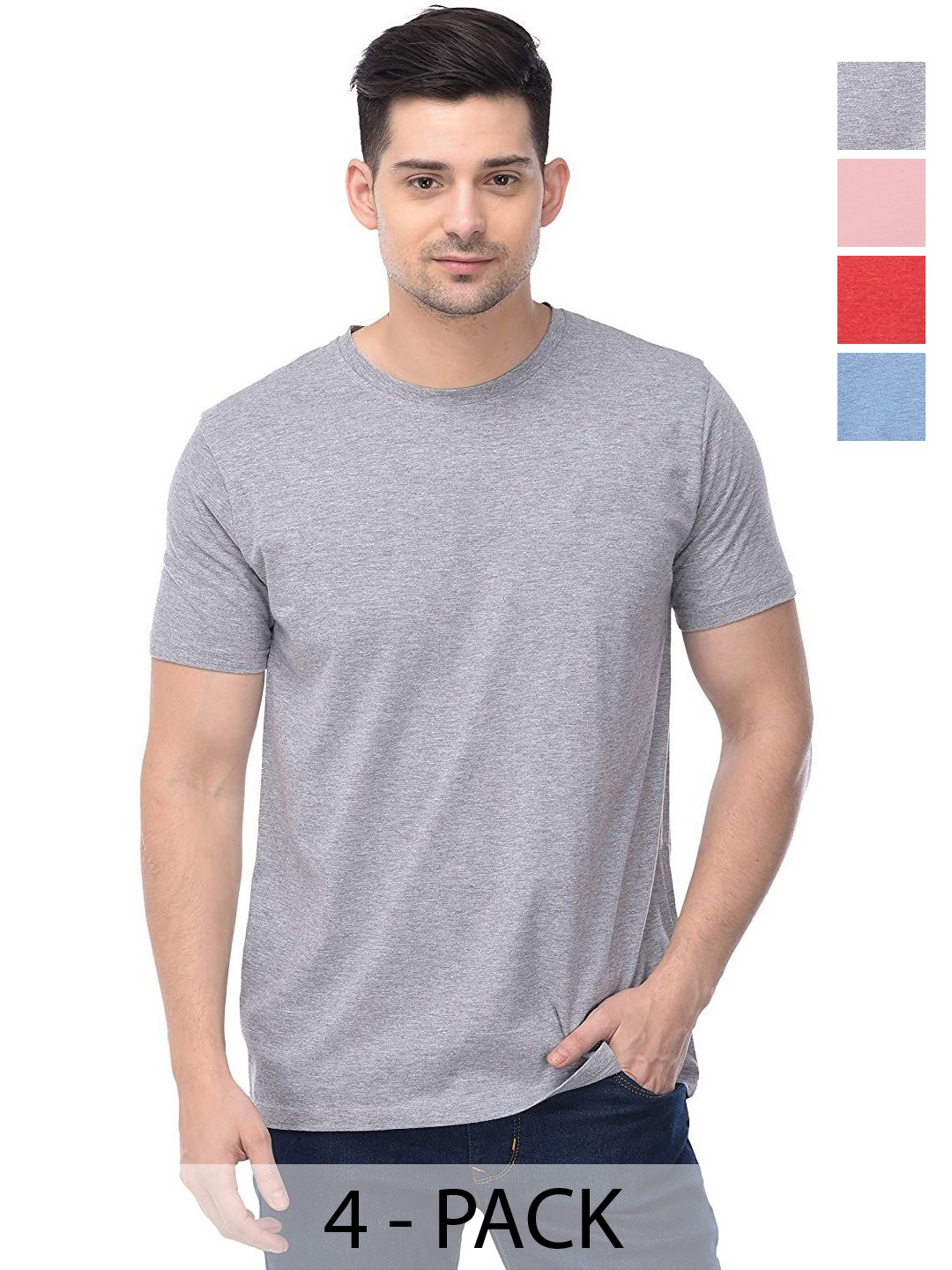 

COLOR CAPITAL Unisex Pack Of 4 Solid Round Neck Cotton T-shirts, Grey
