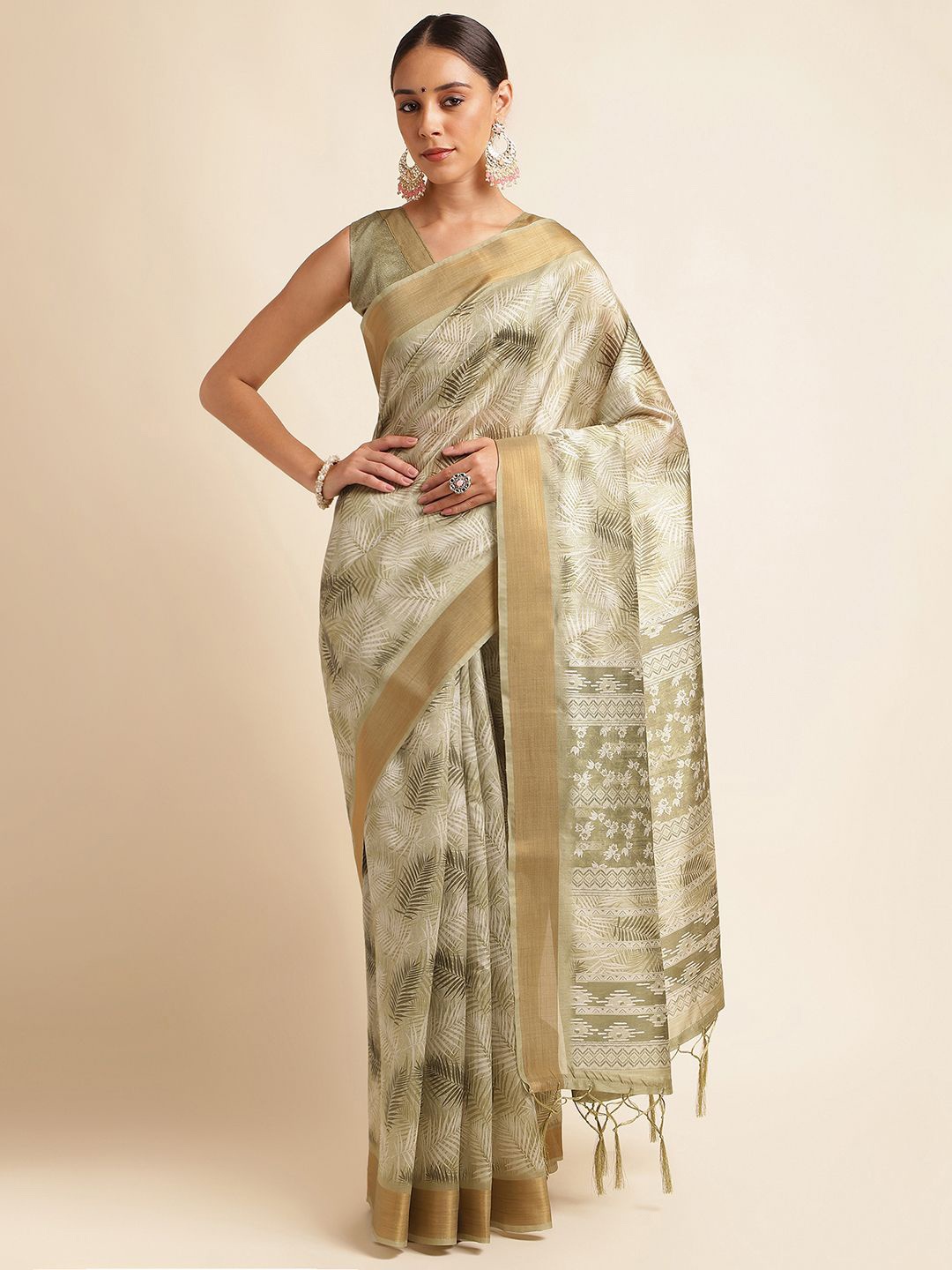 

DOI MOI Paisley Zari Banarasi Saree, Green