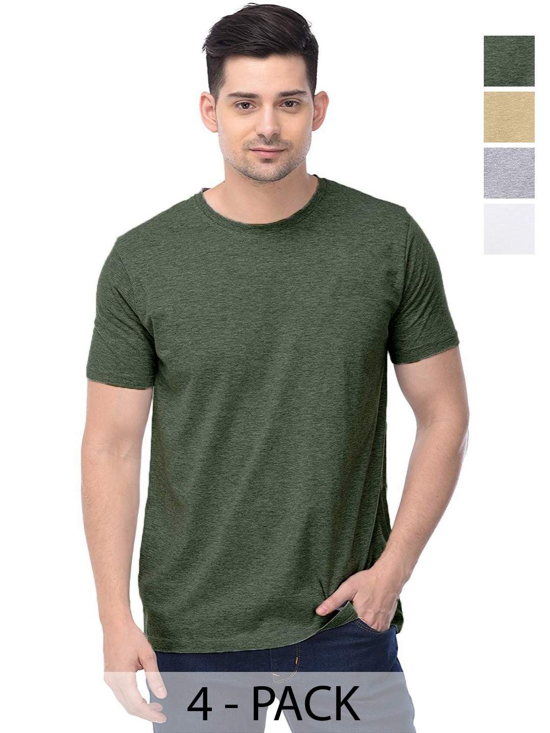 

COLOR CAPITAL Unisex Pack Of 4 Solid Round Neck Cotton T-shirts, Na