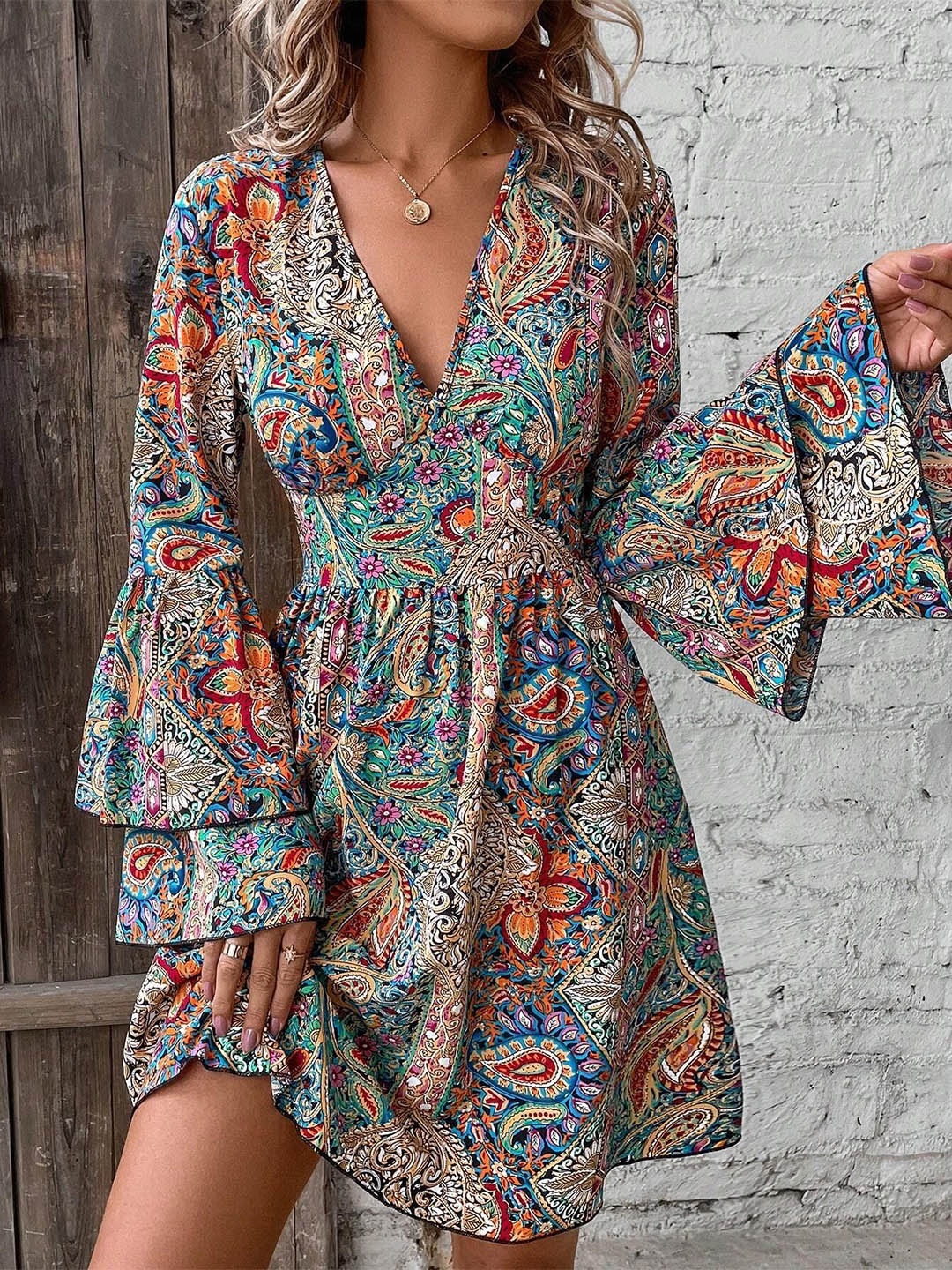 

StyleCast Floral Print Flared Sleeve A-Line Dress, Blue