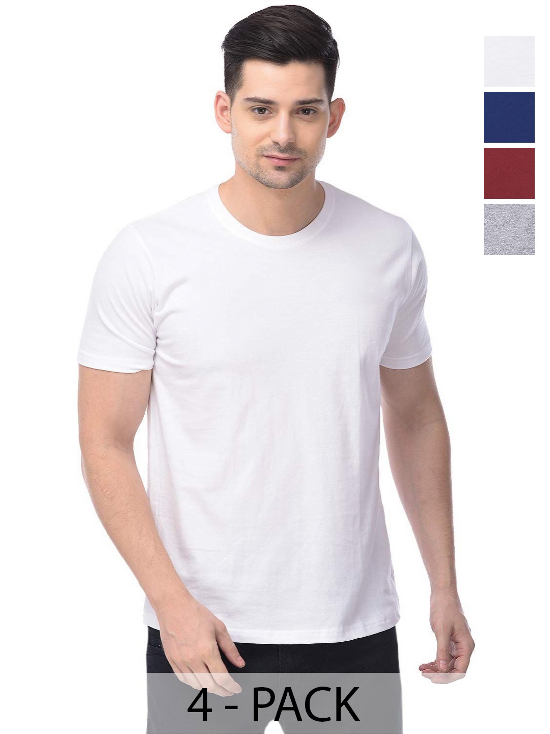 

COLOR CAPITAL Unisex Pack Of 4 Solid Round Neck Cotton T-shirts, White