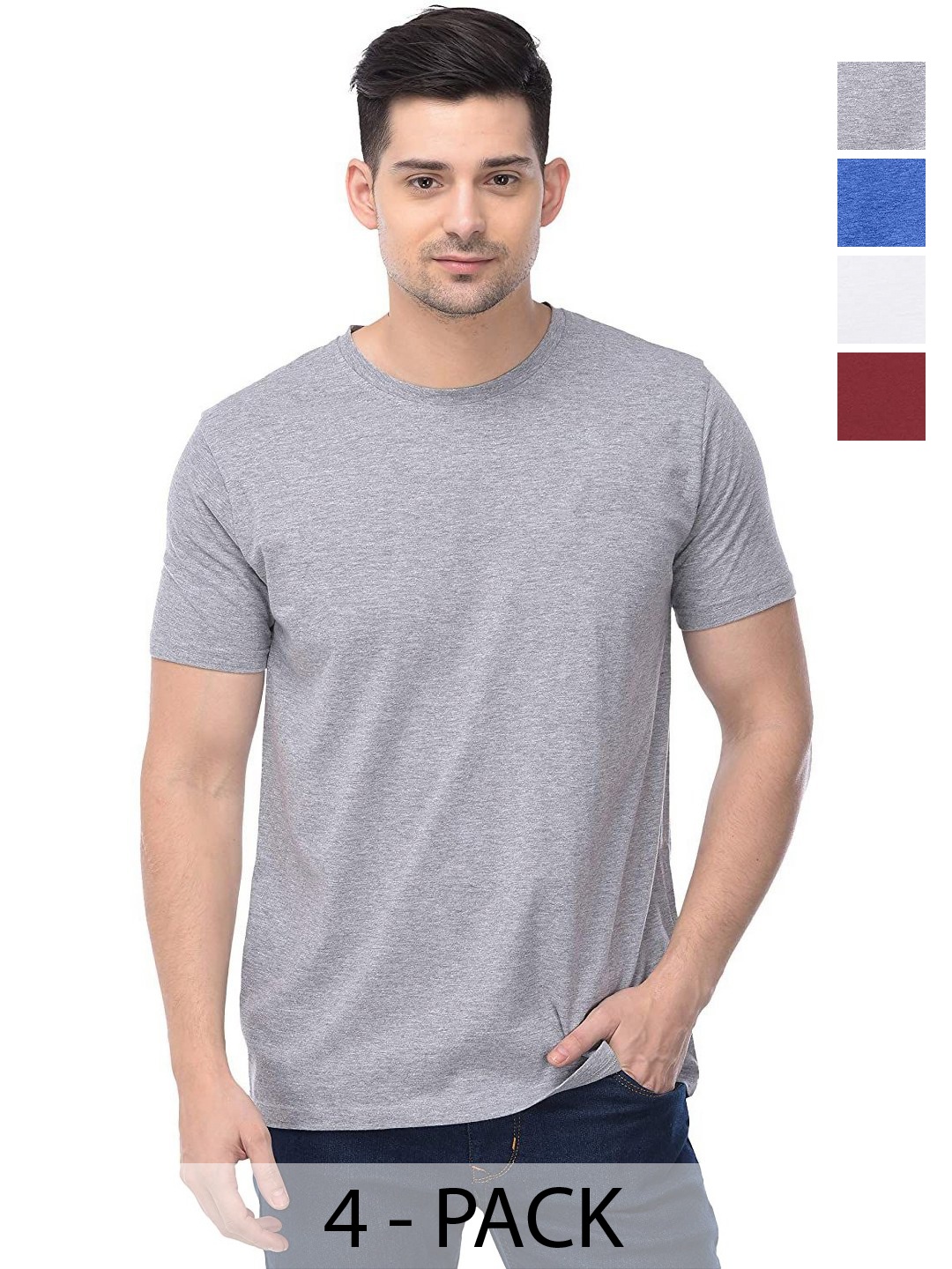 

COLOR CAPITAL Unisex Pack Of 4 Solid Round Neck Cotton T-shirts, Grey