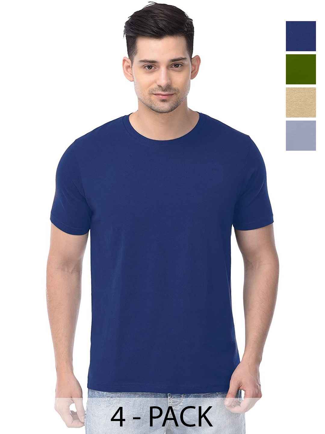 

COLOR CAPITAL Unisex Pack Of 4 Solid Round Neck Cotton T-shirts, Na
