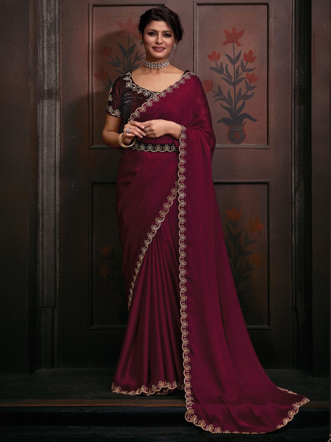 

Anouk Women Embellished Beads and Stones Saree, Maroon
