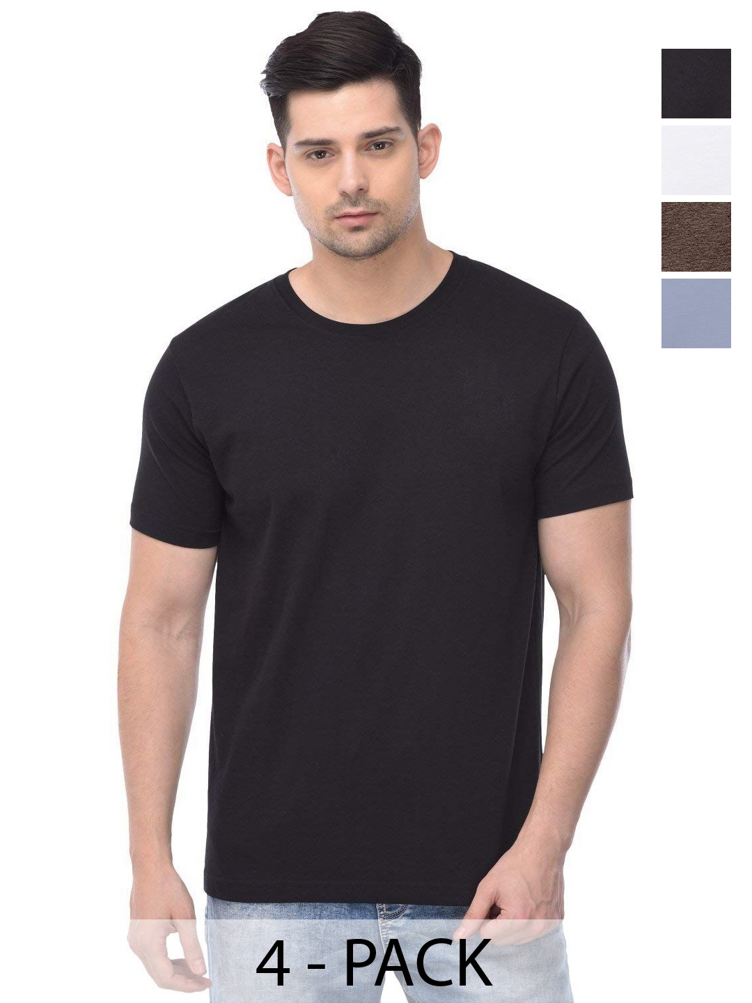 

COLOR CAPITAL Unisex Pack Of 4 Solid Round Neck Cotton T-shirts, Na
