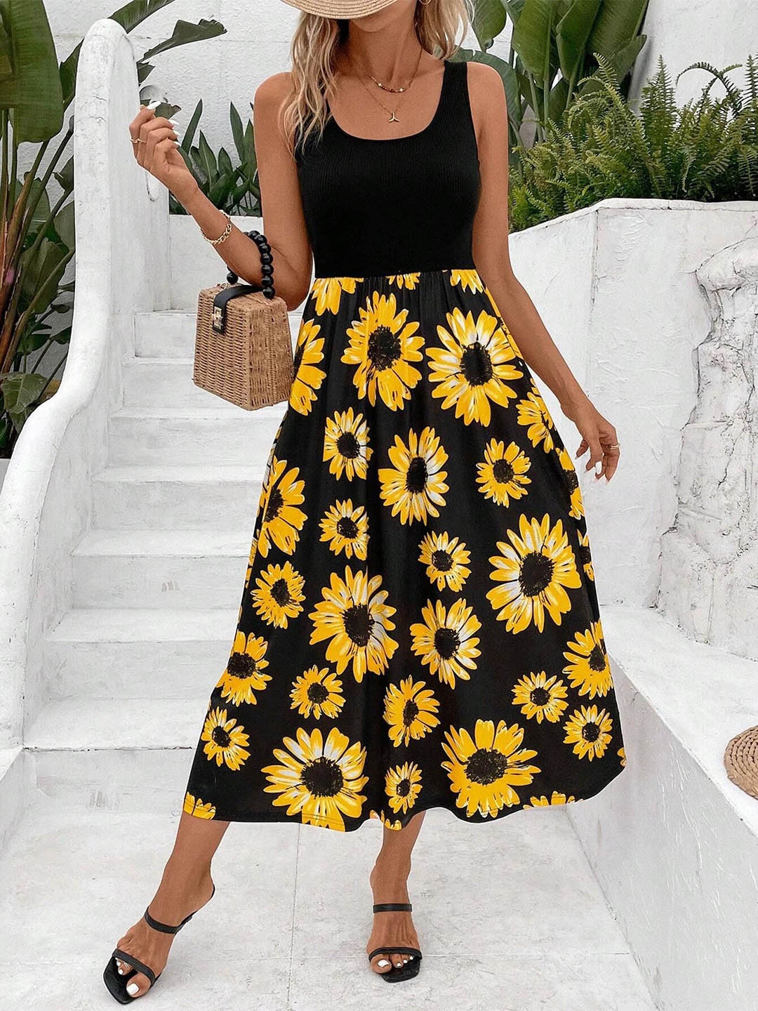 

StyleCast Floral Print A-Line Midi Dress, Black