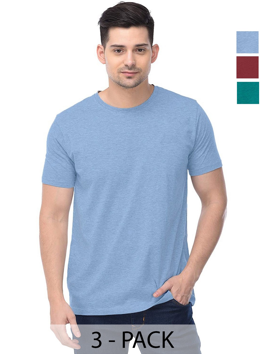 

COLOR CAPITAL Unisex Pack Of 3 Solid Round Neck Cotton T-shirts, Na
