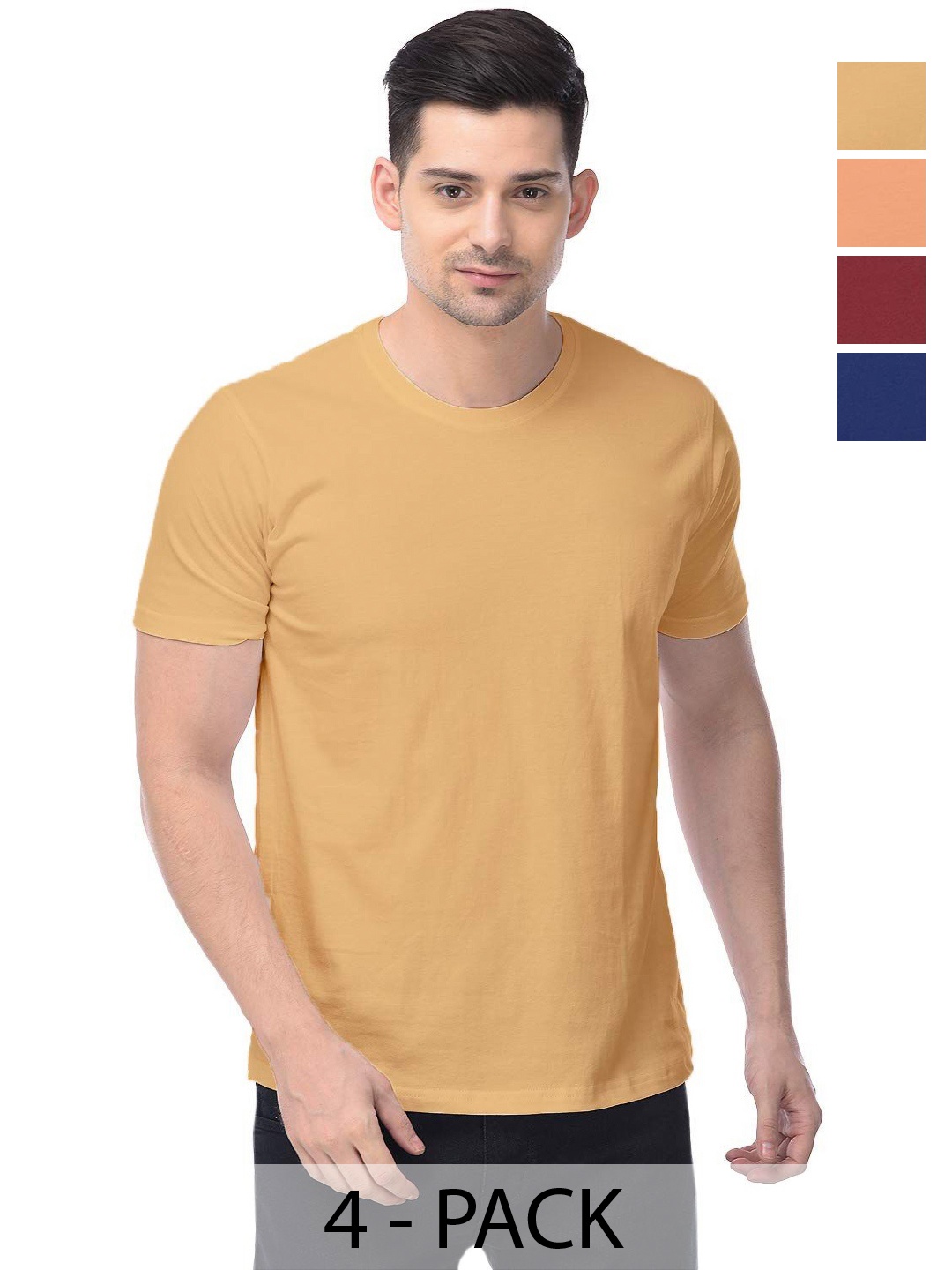 

COLOR CAPITAL Unisex Pack Of 4 Solid Round Neck Cotton T-shirts, Na