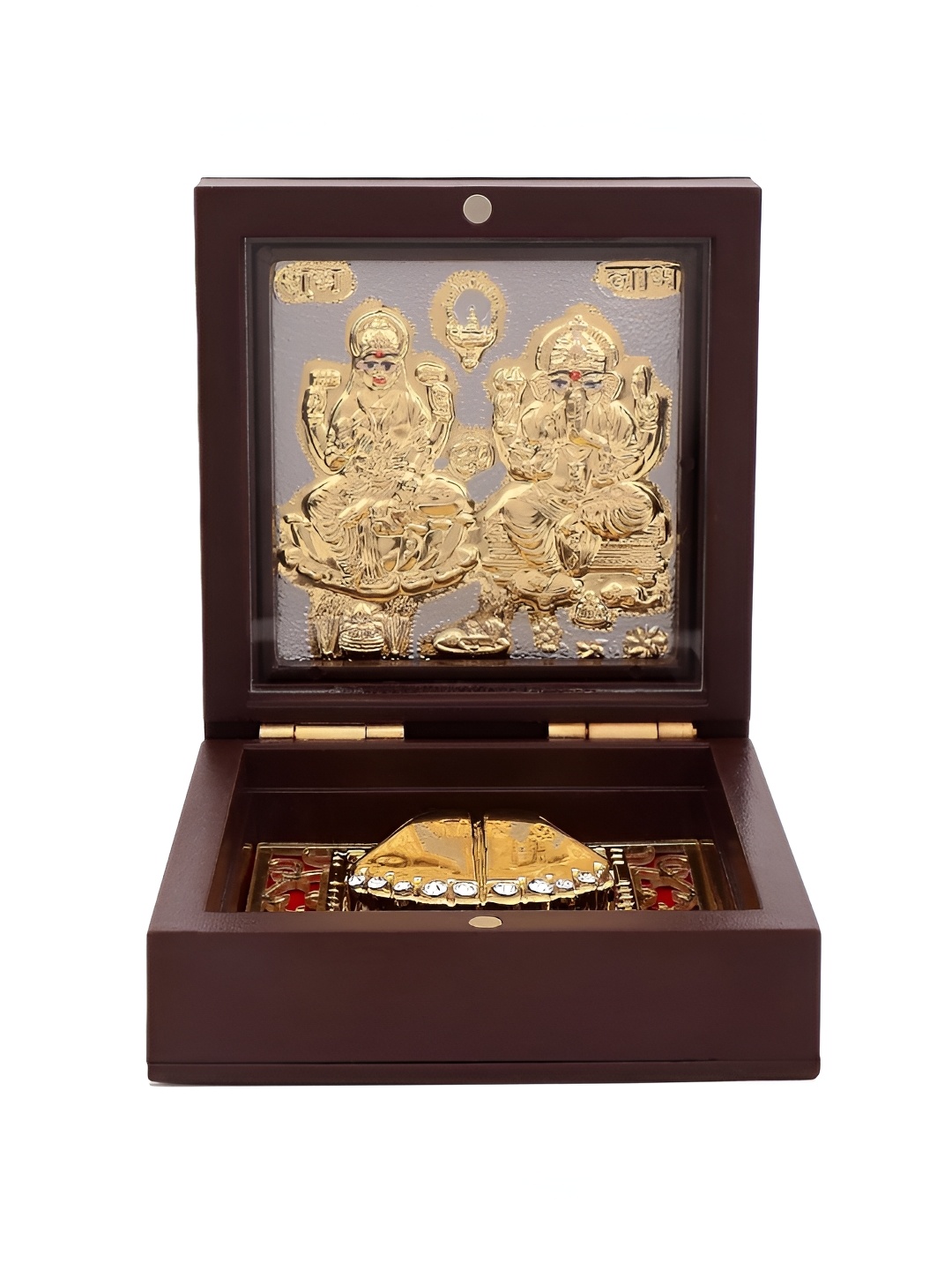 

INTERNATIONAL GIFT Brown Laxmi Ganesh God Charan Paduka Box, Gold