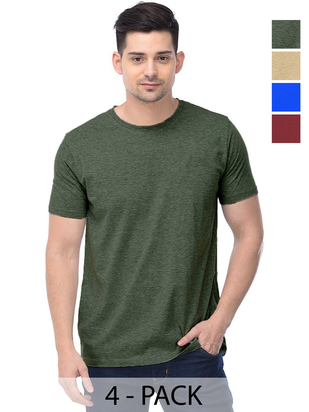 

COLOR CAPITAL Unisex Pack Of 4 Solid Round Neck Cotton T-shirts, Maroon