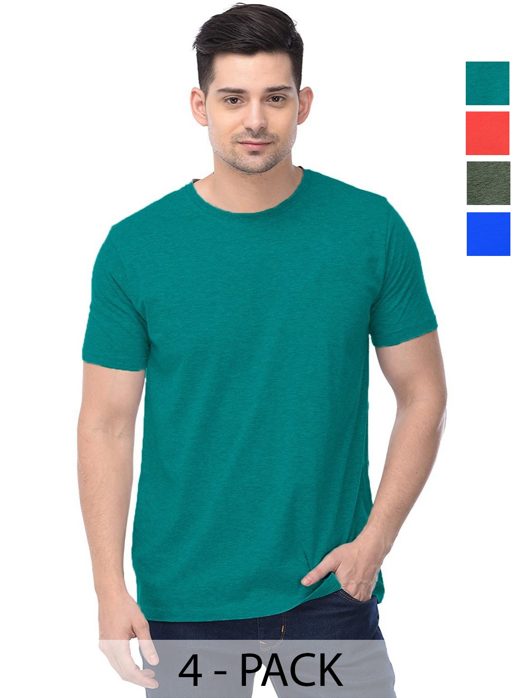 

COLOR CAPITAL Unisex Pack Of 4 Solid Round Neck Cotton T-shirts, Sea green