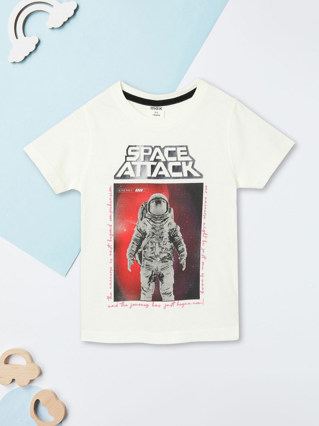 

max Boys Graphic Printed Round Neck Cotton T-Shirt, White
