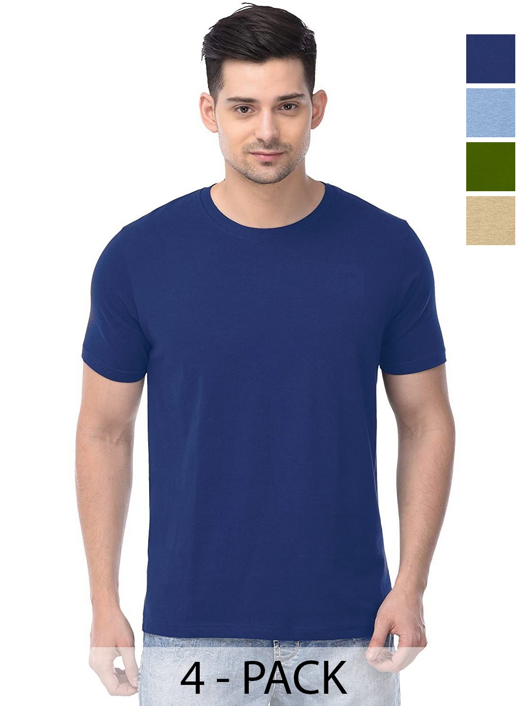 

COLOR CAPITAL Unisex Pack Of 4 Solid Round Neck Cotton T-shirts, Na