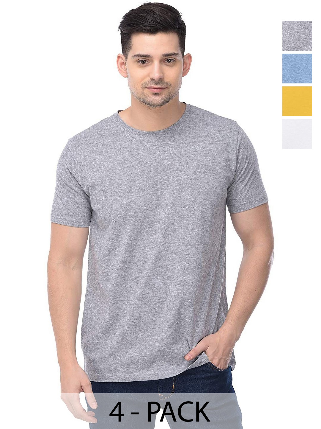 

COLOR CAPITAL Unisex Pack Of 4 Cotton T-Shirts, Grey