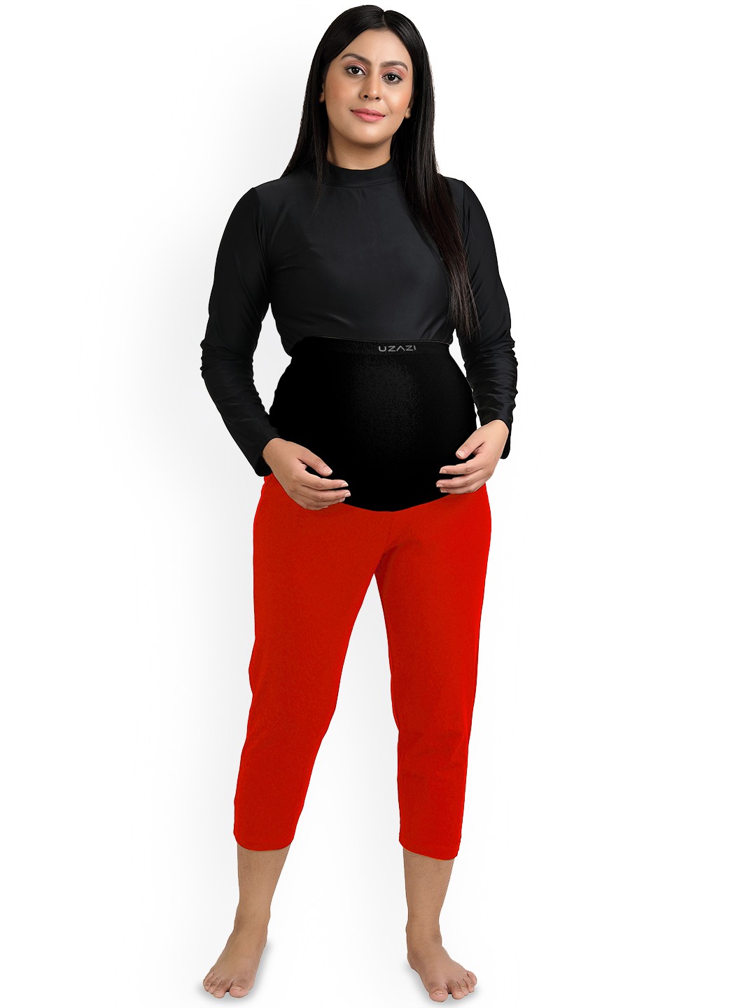 

Uzazi Three-Fourth Length Maternity Leggings, Red