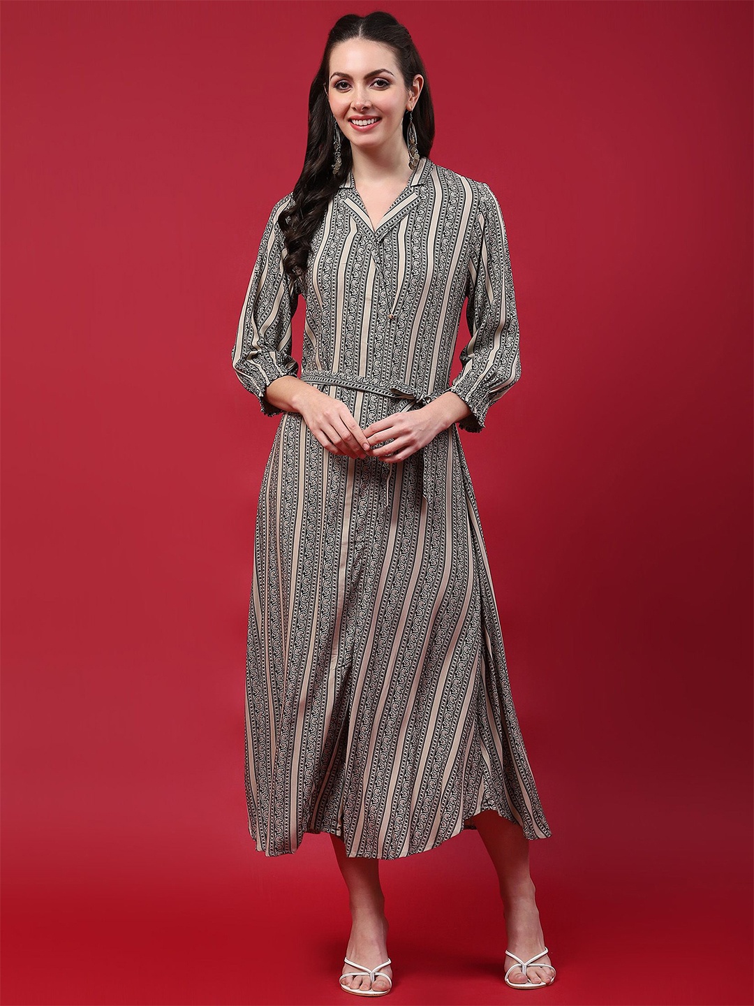 

Shree Women Print Liva A-Line Maxi Dress, Beige