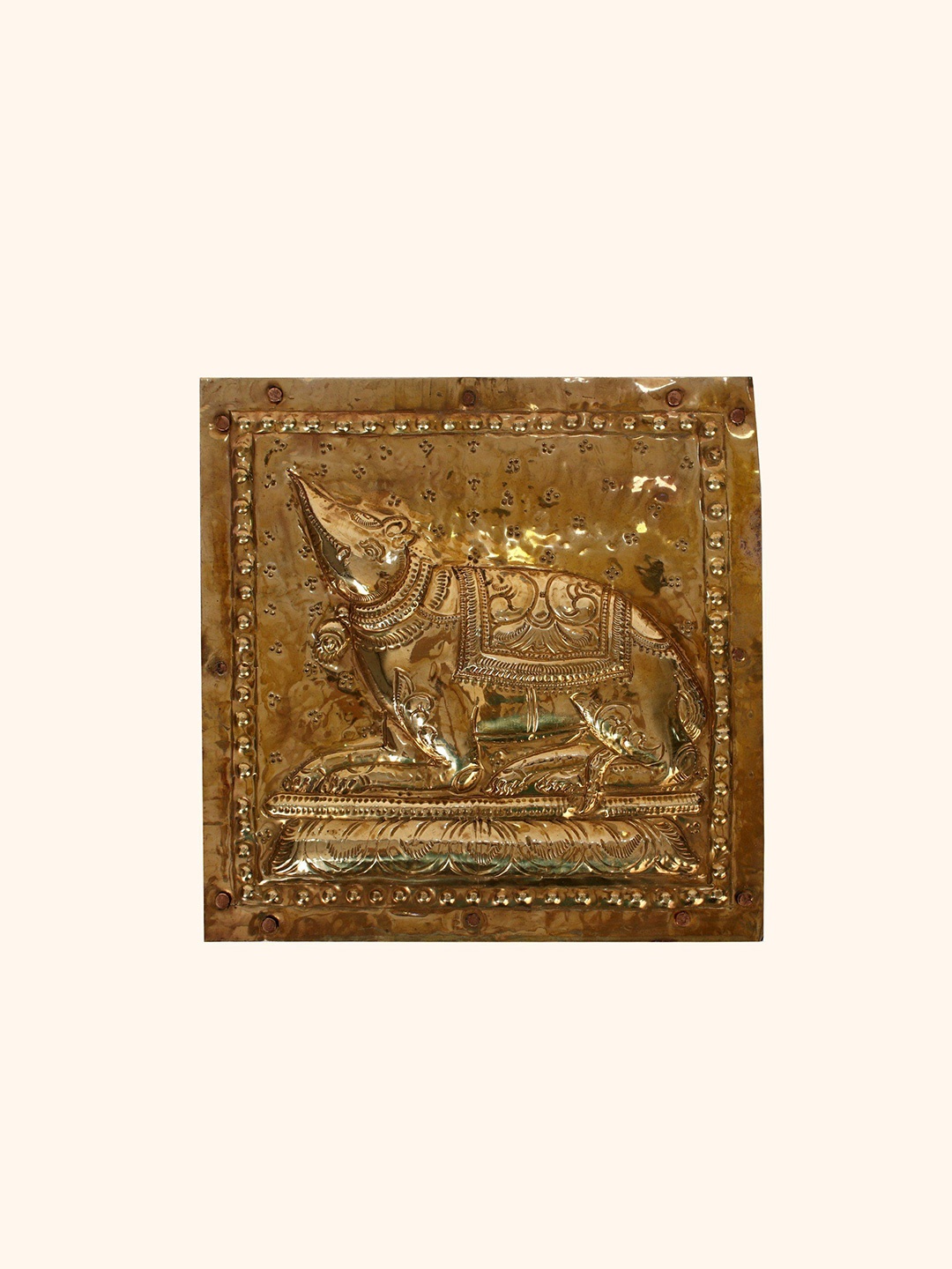 

Exotic India Brass and Iron Mooshak Repousse Plate, Gold