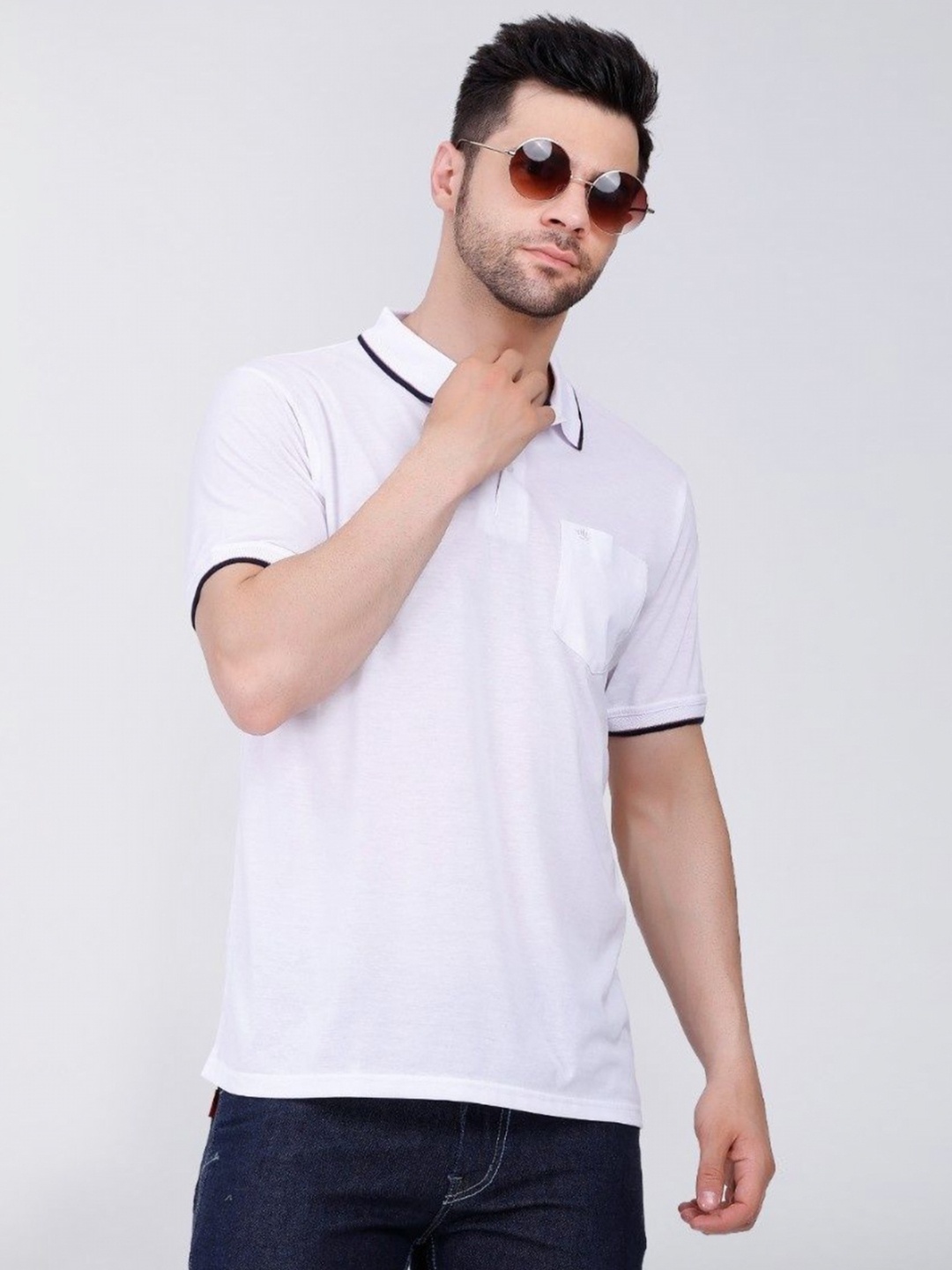 

ARRAY Men Solid Polo Collar Cotton T-shirt, White