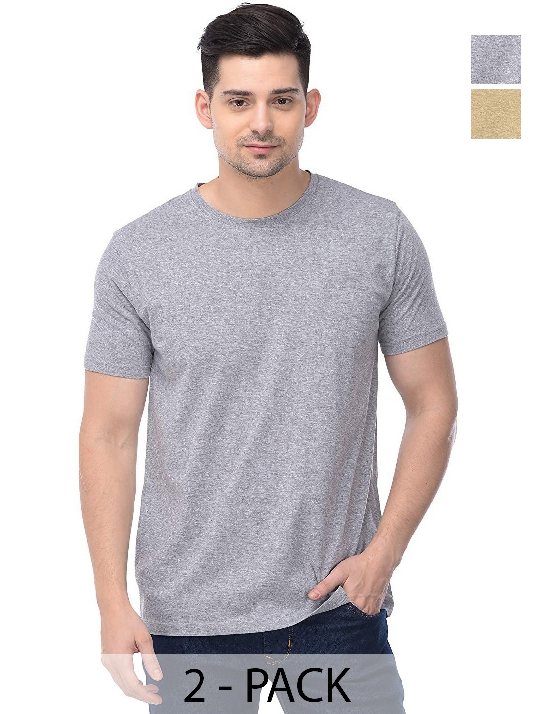 

COLOR CAPITAL Unisex Pack Of 2 Solid Round Neck Cotton T-shirts, Grey