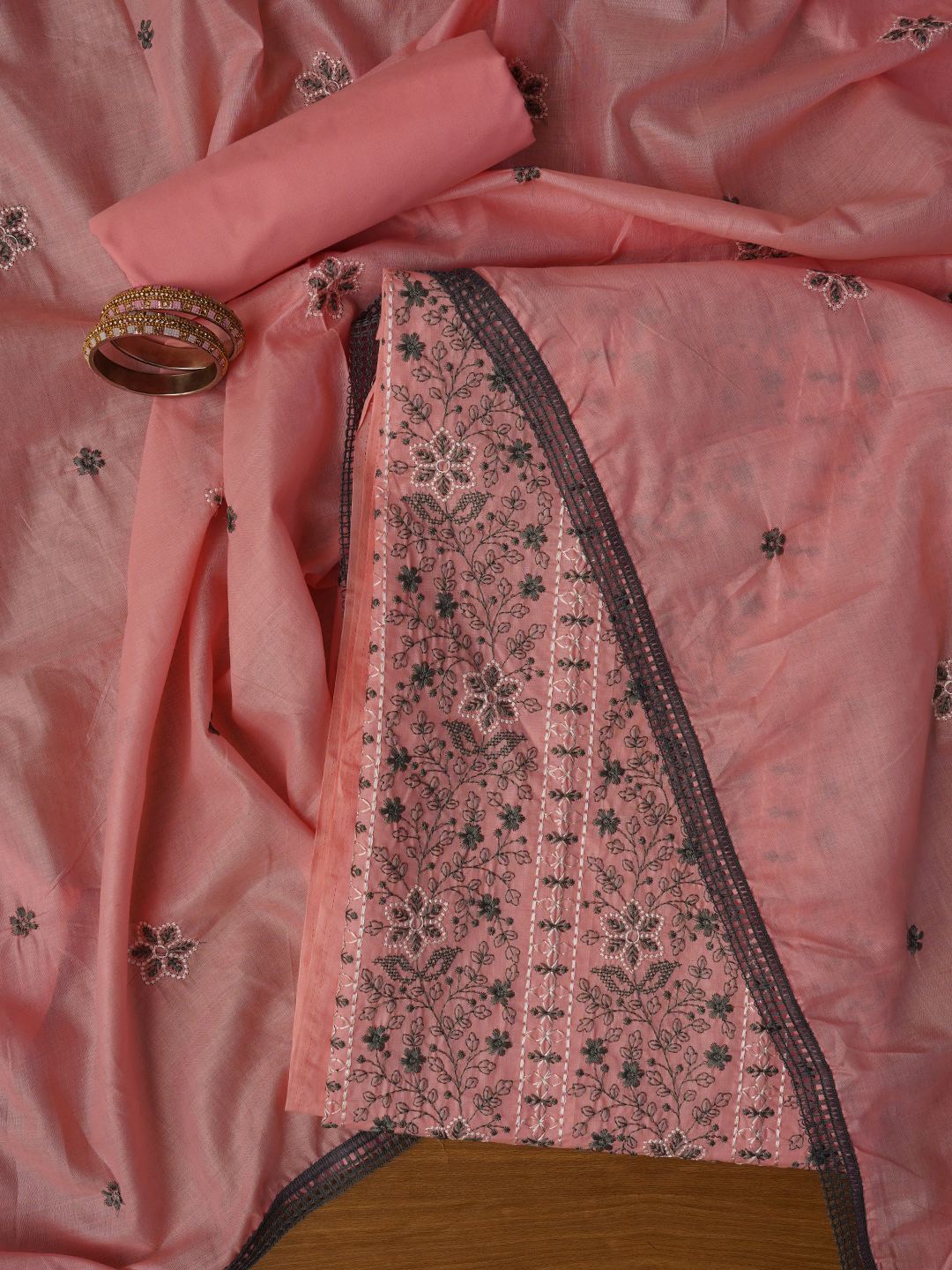 

Jaipur Kurti Unstitched Embroidered Pure Cotton Dress Material With Dupatta, Pink