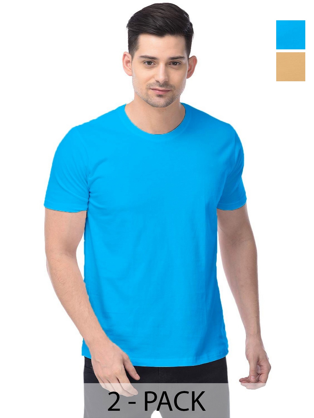 

COLOR CAPITAL Unisex Pack Of 2 Solid Round Neck Cotton T-shirts, Na