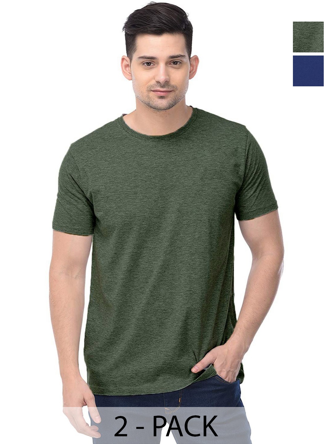 

COLOR CAPITAL Unisex Pack Of 2 Solid Round Neck Cotton T-shirts, Green