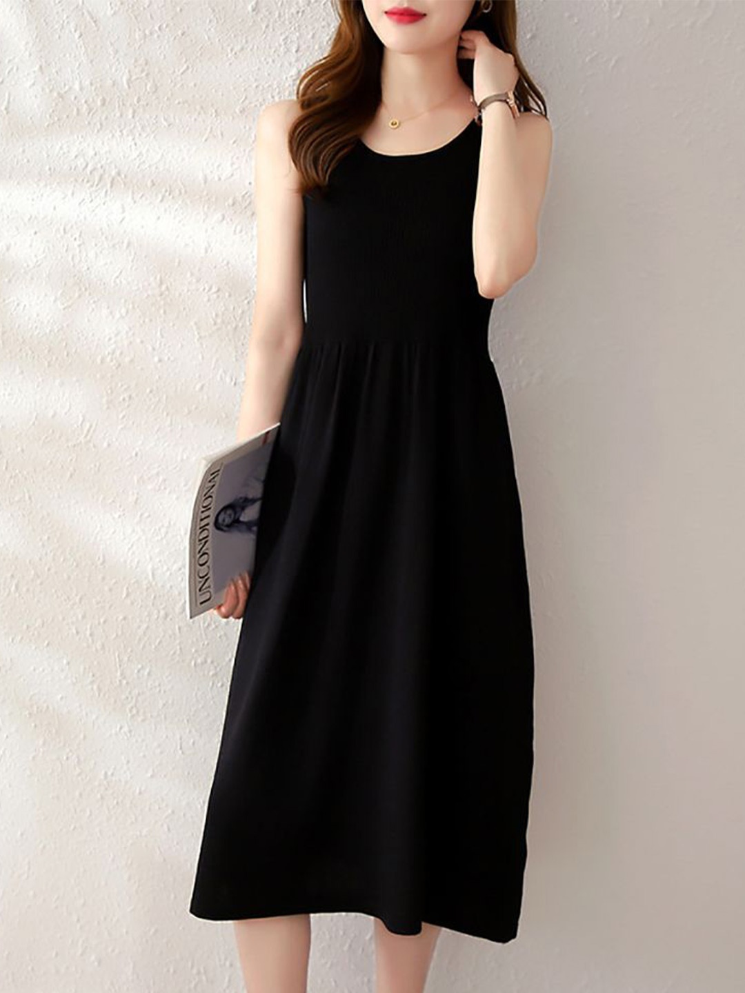 

StyleCast x Revolte Sleeveless Fit and Flare Midi Dress, Black
