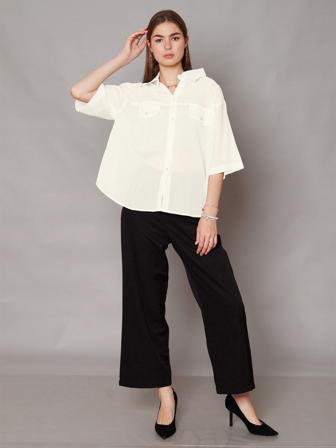 

Zink London Women Spread Collar Solid Relaxed Fit Casual Shirt, White
