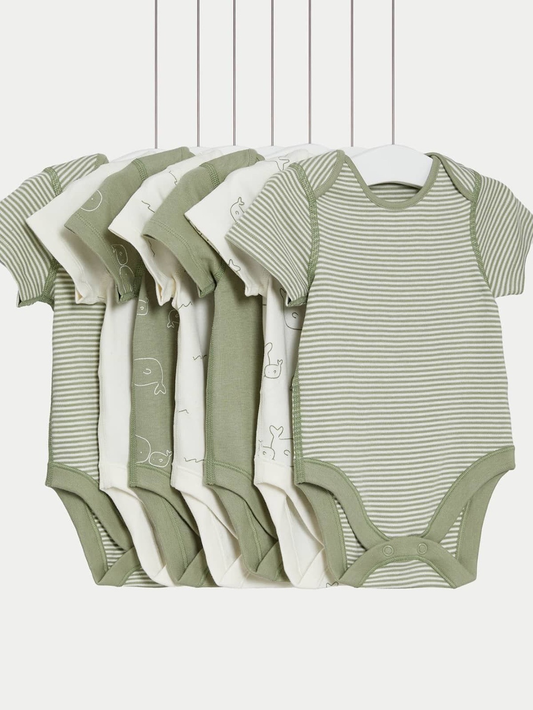 

Marks & Spencer Infants Pack Of 7 Pure Cotton Patterned Bodysuits, Green