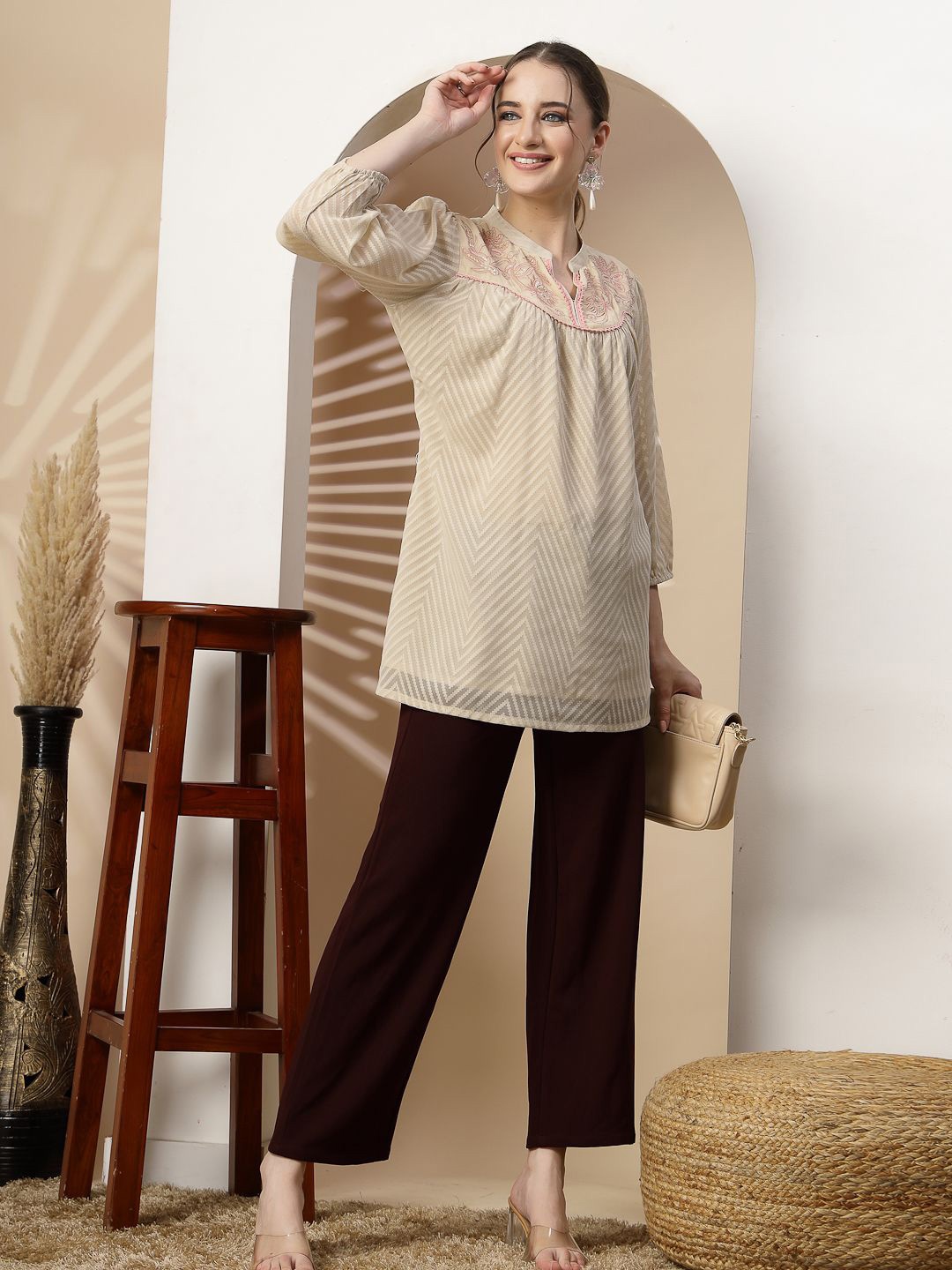 

Nayam By Lakshita Mandarin Collar Tunic, Beige