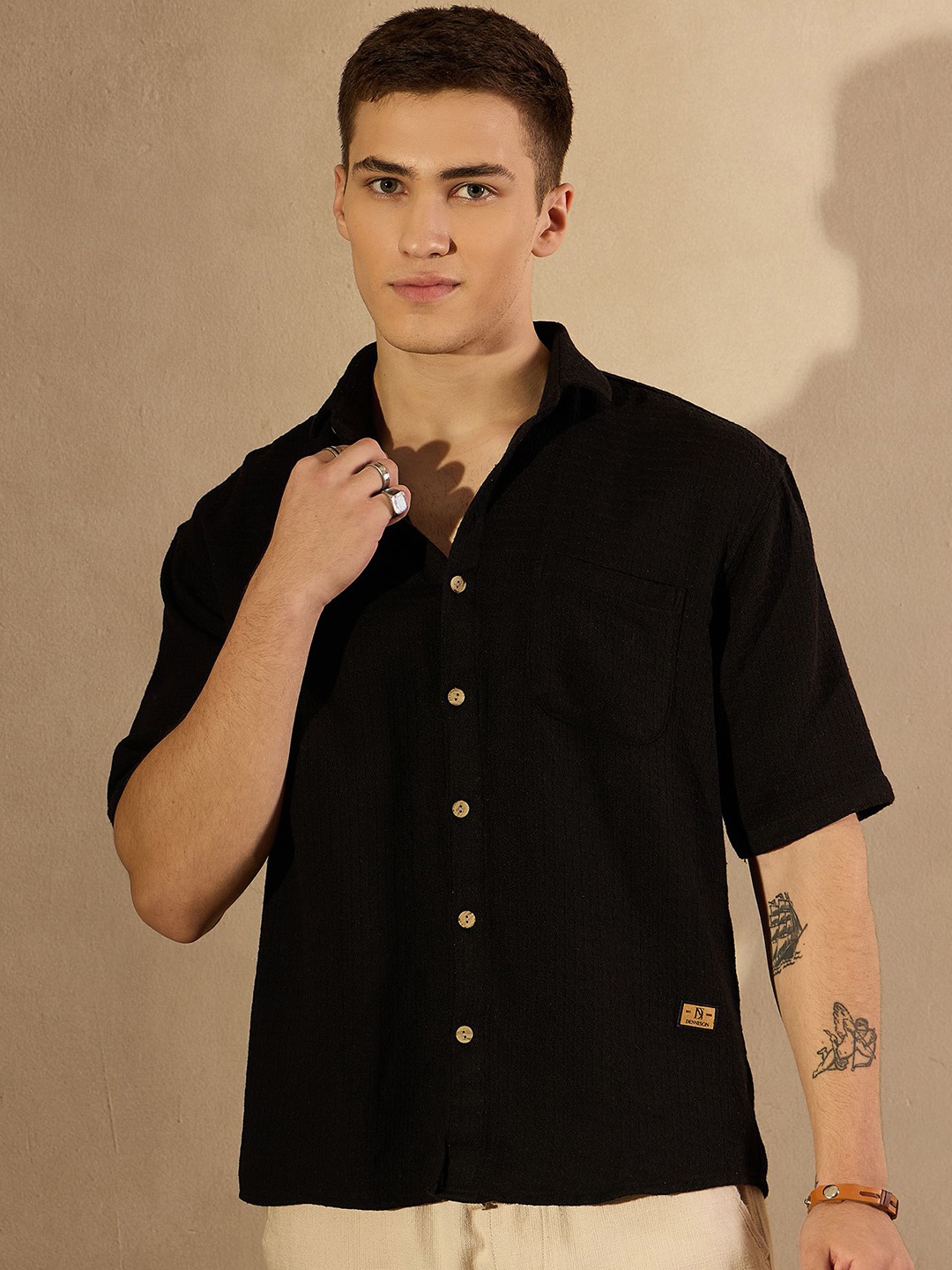 

DENNISON Oversized Popcorn Shirt, Black