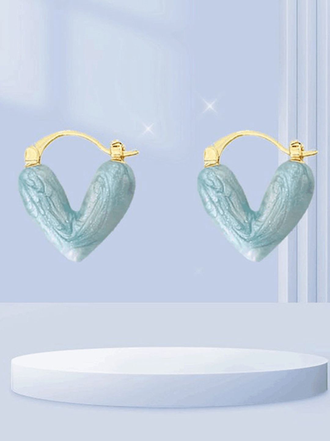 

KRENOZ Gold Plated Heart Shaped Anti Allergy Hoop Earrings, Blue